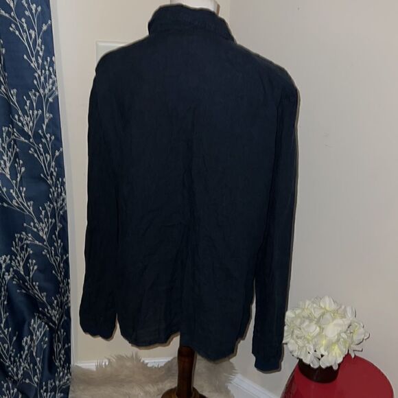 Flax Navy Linen 3 Button Blazer Jacket Lagenlook sz M Medium Pockets - Picture 3 of 8